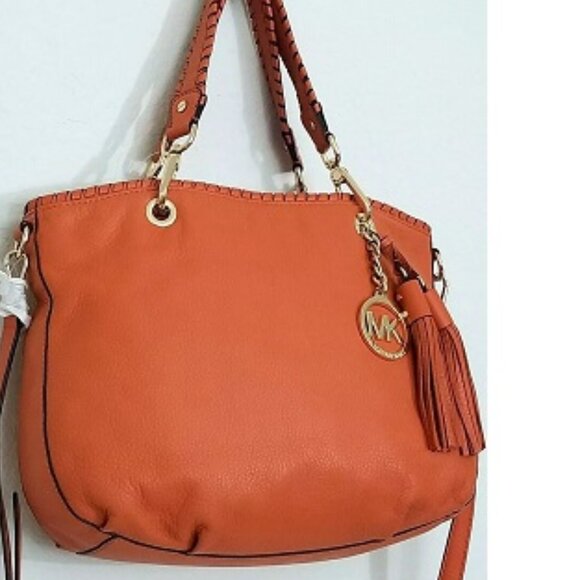 MICHAEL KORS BENNET TANGERINE ORANGE LEATHER MEDIUM CROSSBODY TOTE BAG NWT! - Picture 3 of 11